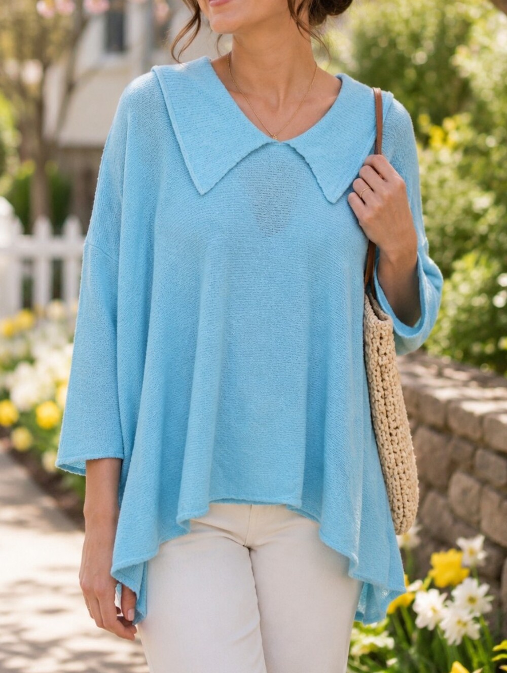 NWT Grizas Light Blue Oversized Collared Sweater | Soft Textured V-Neck Knit
